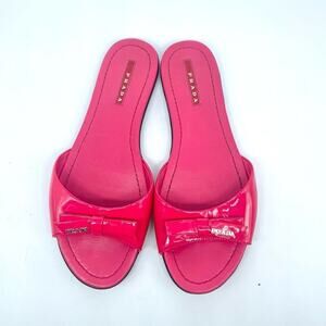 Prada Fuschia Pink  Patent Leather Logo Bow Slide Sandal flat EU 39